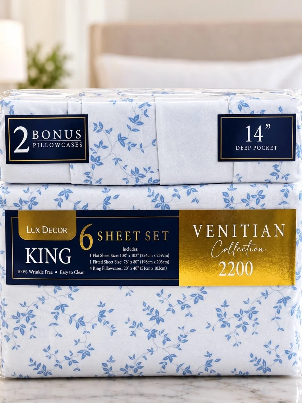 Venitian Collection 2200 King Sheet Set in Blue Floral